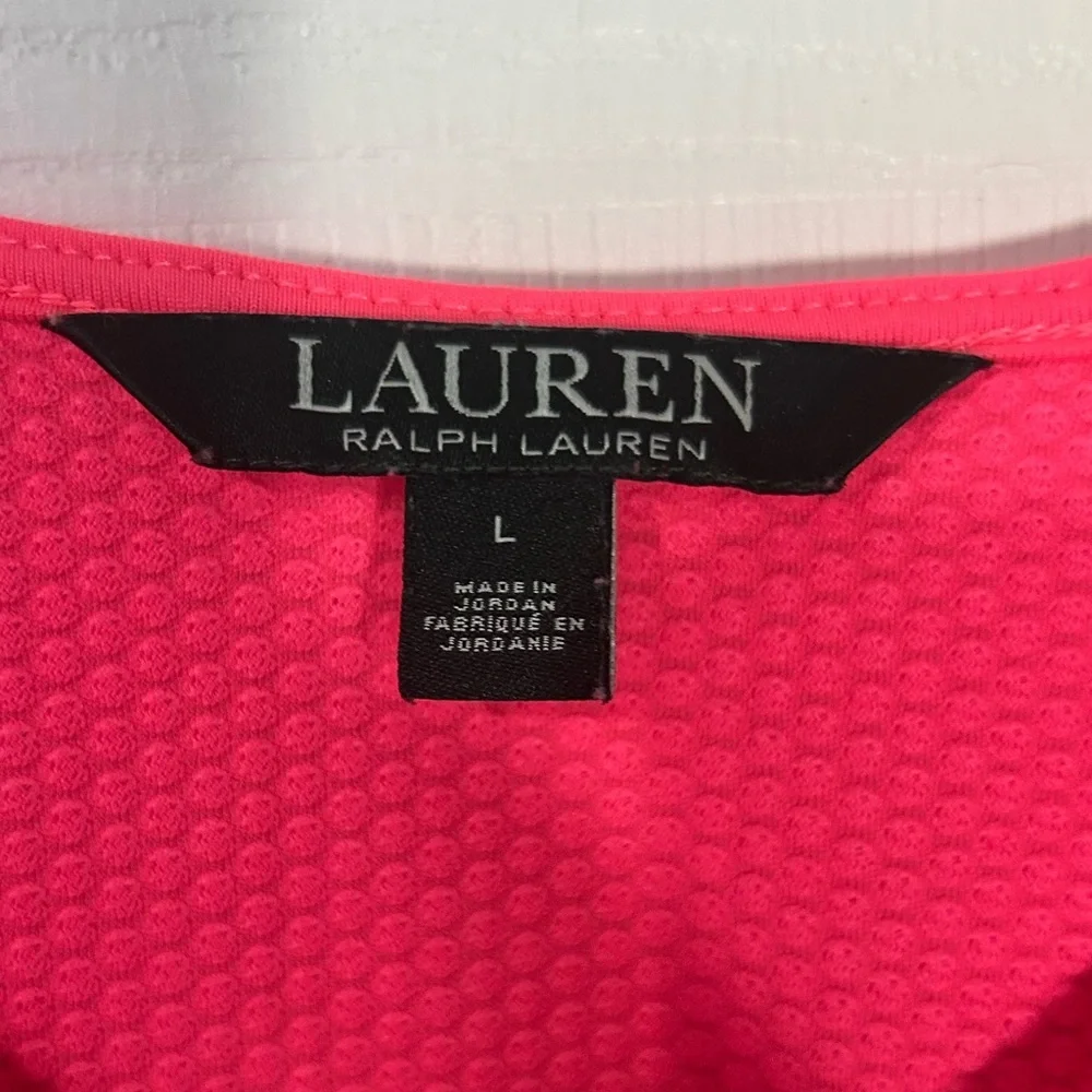 Lauren Ralph Lauren neon pink black waffle-knit 1/4-zip athletic top Size Large - Picture 5 of 12